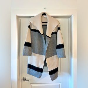 VINCE Long Ope Front Cardigan Striped Sweater